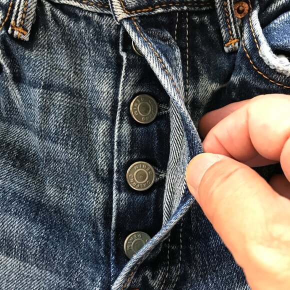 Grlfrnd Karolina Jeans Women 25 Blue Mid Rise Button Fly Distressed Raw Hem - Picture 12 of 15